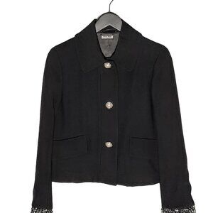 Miu Miu 2018 Pearl Buttons Crystal Lace Cuffs Black Blazer
